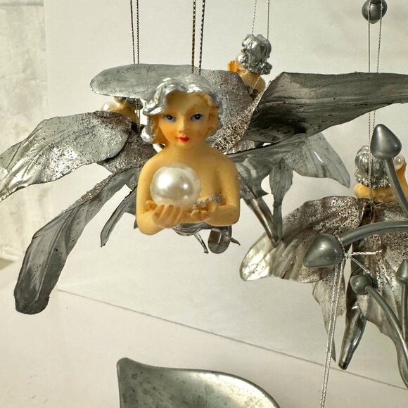 Silver Butterfly Fairies Pearl Set (5) Christmas Ornament Resin Holiday RARE - Picture 1 of 16